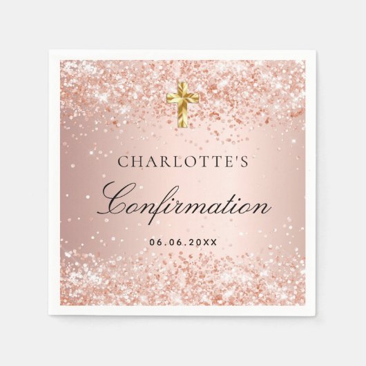 Bevestiging blush roos goud glitter name girl servet (Voorkant)