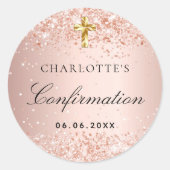Bevestiging blush roos gouden naam meisje ronde sticker (Voorkant)