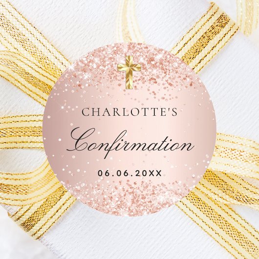 Bevestiging blush roos gouden naam meisje ronde sticker