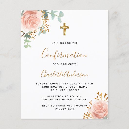 Bevestiging blush roze girl budget uitnodiging flyer (Voorkant)