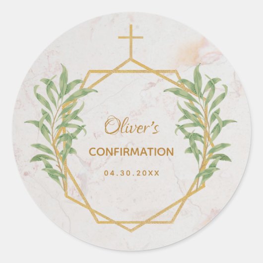 Bevestiging Botanisch groen Goud Geometrisch Ronde Sticker (Voorkant)