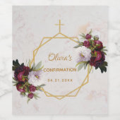 Bevestiging Bourgogne Pioenrozen Goud Marmer Bloem Wijn Etiket (Enkel label)