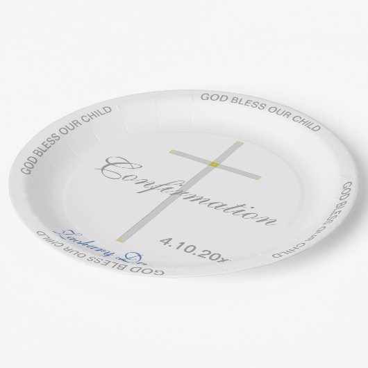 Bevestiging Boy Blue Name Silver Cross Papieren Bordje (Gekanteld)