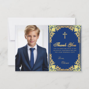 Bevestiging Boy Foto  Royal Blue Gold Bedankkaart