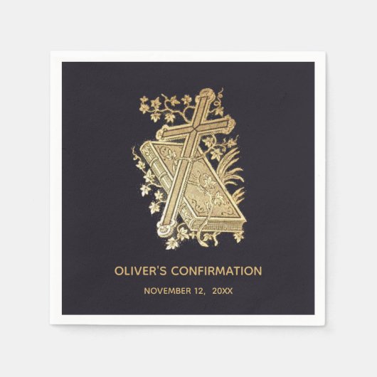 Bevestiging Boy Gold Cross Book  Zwart Servet (Voorkant)