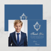 Bevestiging Classic Blue  Crest Boy Foto Bedankkaart (Voorkant / Achterkant)