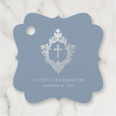 Bevestiging Crest Dusty Blue Faux Silver  Bedankjes Labels (Voorkant)