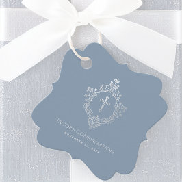 Bevestiging Crest Stof Blauw Nep Zilver Vintage Bedankjes Labels