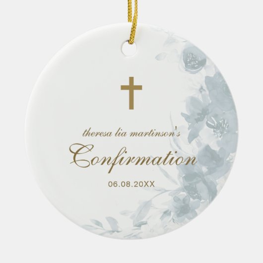 Bevestiging Delicate Blue Waterverf Floral Cross Keramisch Ornament (Voorkant)