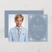 Bevestiging  Dusty Blue Silver Boy Foto Bedankkaart (Voorkant / Achterkant)