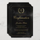 Bevestiging Elegant Black Marble Gold Script Boy Kaart (Voorkant / Achterkant)