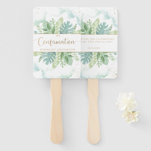 Bevestiging Elegant Blue Green Greenery Handwaaier (Voorkant en achterkant)