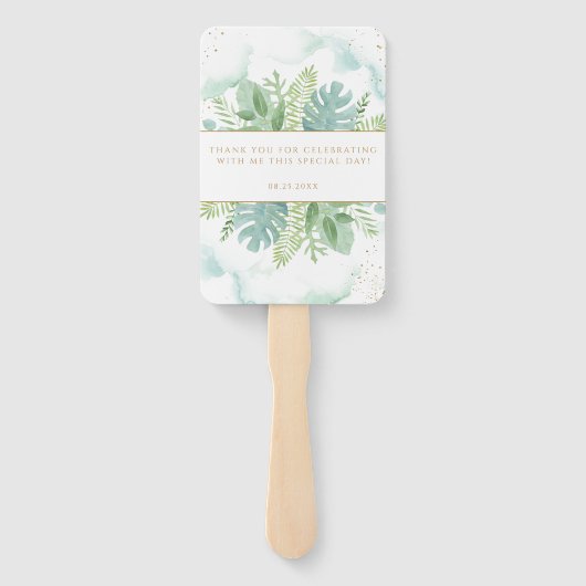 Bevestiging Elegant Blue Green Greenery Handwaaier (Achterkant)