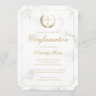 Bevestiging Elegant White Marble Gold Script Girl Kaart