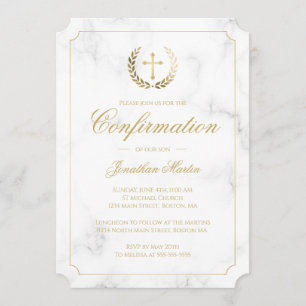 Bevestiging Elegant Wit Marmer Goud Script Boy Kaart