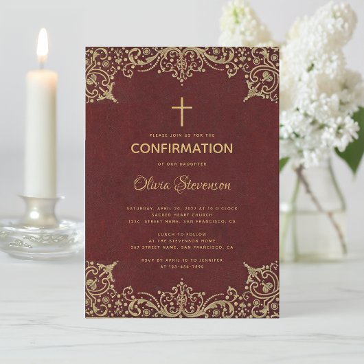 Bevestiging Elegante Bourgondische Gold Cross Vint Kaart