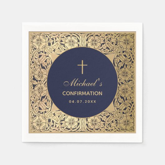 Bevestiging Elegante  Gouden Rozen Navy Blue Servet (Voorkant)