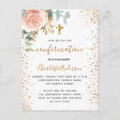 Bevestiging eucalyptus bleekroze meisje met roze b uitnodiging briefkaart (Voorkant)