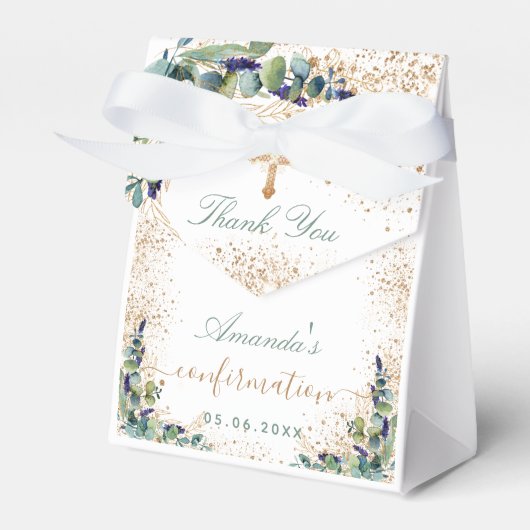 Bevestiging eucalyptus glitter naam bedankt bedankdoosjes (Voorkant Zijde)