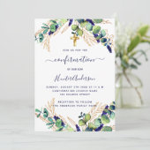 Bevestiging eucalyptus greenery blue boy kaart (Staand voorkant)