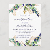 Bevestiging eucalyptus greenery blue boy uitnodiging briefkaart (Voorkant)