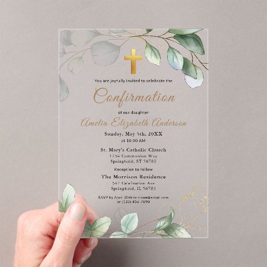 Bevestiging Eucalyptus Greenery Gold Girl Acryl Uitnodigingen (Insitu (Draagbaar))