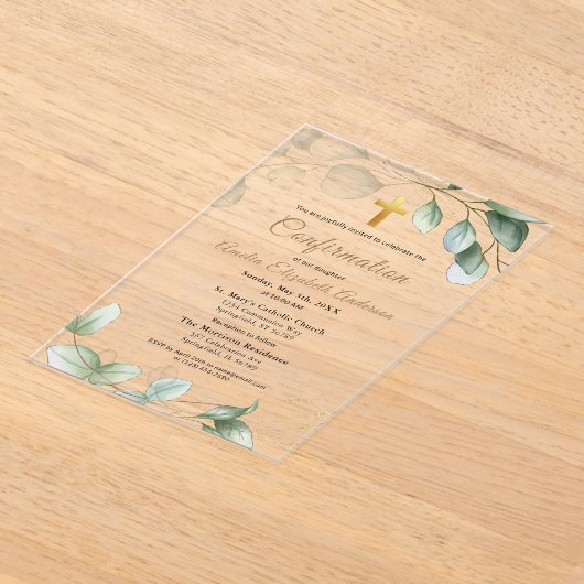 Bevestiging Eucalyptus Greenery Gold Girl Acryl Uitnodigingen (Laagn)