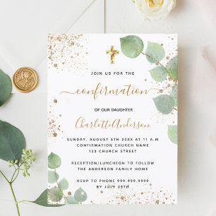 Bevestiging eucalyptus greenery gold glitter girl uitnodiging briefkaart