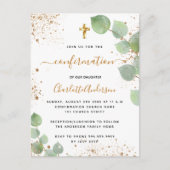 Bevestiging eucalyptus greenery gold glitter girl uitnodiging briefkaart (Voorkant)