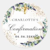 Bevestiging eucalyptus greenery gold ronde sticker (Voorkant)
