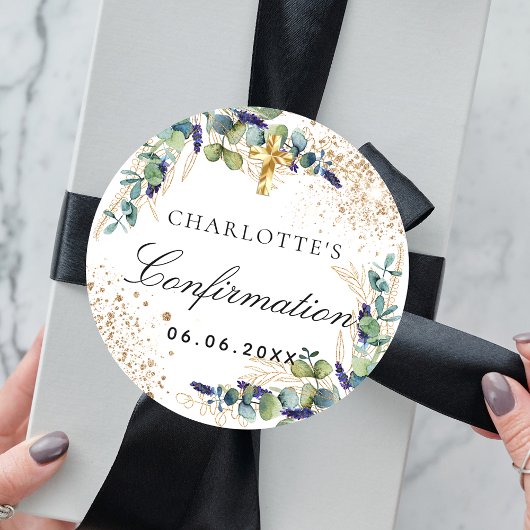 Bevestiging eucalyptus greenery gold ronde sticker