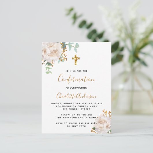 Bevestiging eucalyptus witte florale bloeding uitnodiging briefkaart (Staand voorkant)