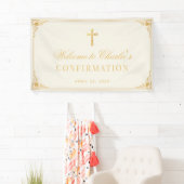 Bevestiging  Faux Gold Cross Elegant Ivoor Spandoek (Insitu)