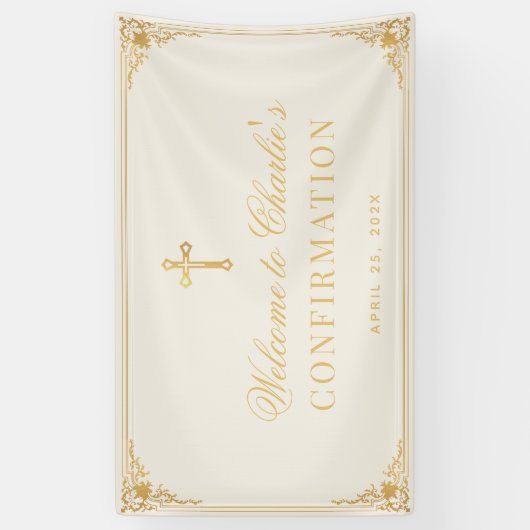 Bevestiging Faux Gold Cross Elegant Ivoor Spandoek (Verticaal)