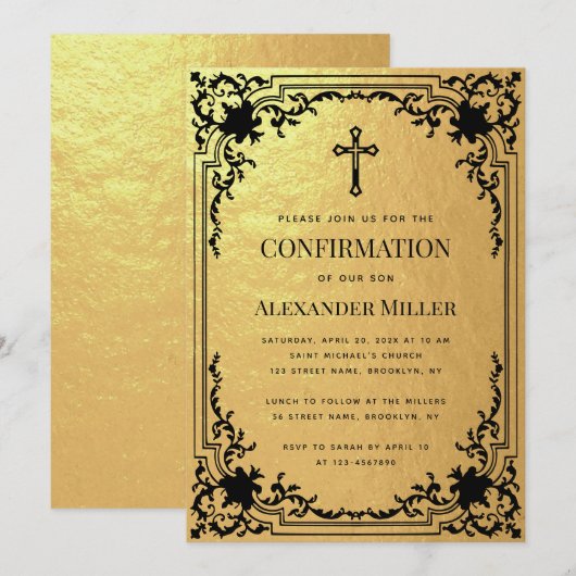 Bevestiging Faux Gold Foil  Cross Luxury Kaart (Voorkant / Achterkant)