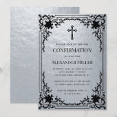 Bevestiging Faux Silver Metallic  Cross Kaart (Voorkant / Achterkant)