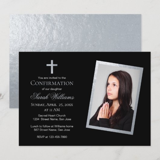 Bevestiging Faux Zilver & Zwart Fotokalligrafie Kaart (Voorkant / Achterkant)