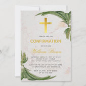 Bevestiging Fern Greenery Faux Gold Cross Marmer Kaart (Voorkant)