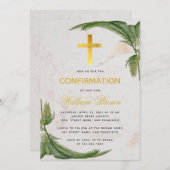 Bevestiging Fern Greenery Faux Gold Cross Marmer Kaart (Voorkant / Achterkant)