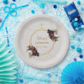 Bevestiging Floral Bourgondische pioenrozen Marmer Papieren Bordje (Feest)