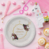 Bevestiging Floral Bourgondische pioenrozen Marmer Papieren Bordje (Feest)