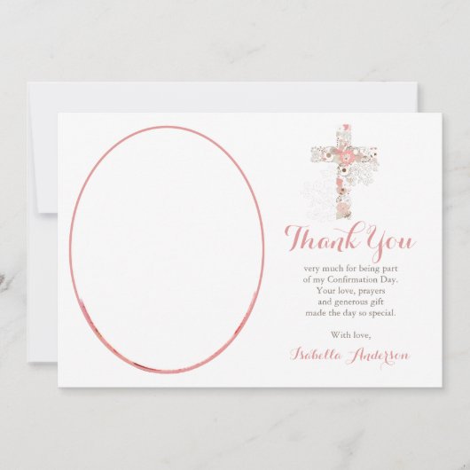 Bevestiging Floral Cross Custom Meisje Foto Dank Bedankkaart (Voorkant)
