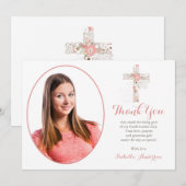 Bevestiging Floral Cross Custom Meisje Foto Dank Bedankkaart (Voorkant / Achterkant)