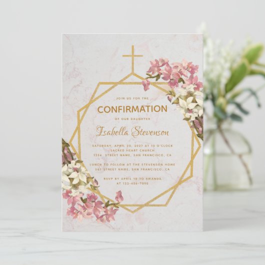 Bevestiging Floral Goud Marmeren Orchideeën Geomet Kaart (Staand voorkant)