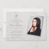 Bevestiging Foto Faux Zilver Wit Marmer Script Kaart (Voorkant)