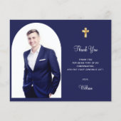 Bevestiging foto jongen marineblauw bedankkaart (Voorkant)