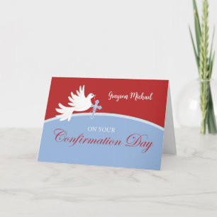 Bevestiging Gefeliciteerd Jongen Duif op Rood Kaart