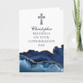 Bevestiging Gefeliciteerd Navy Blue Gold Cross Kaart (Voorkant)