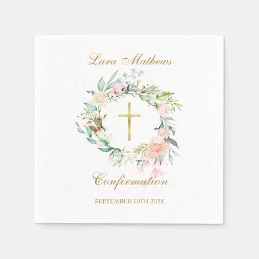 Bevestiging Gouden Kruis Bloemenslingers  Servet (Voorkant)