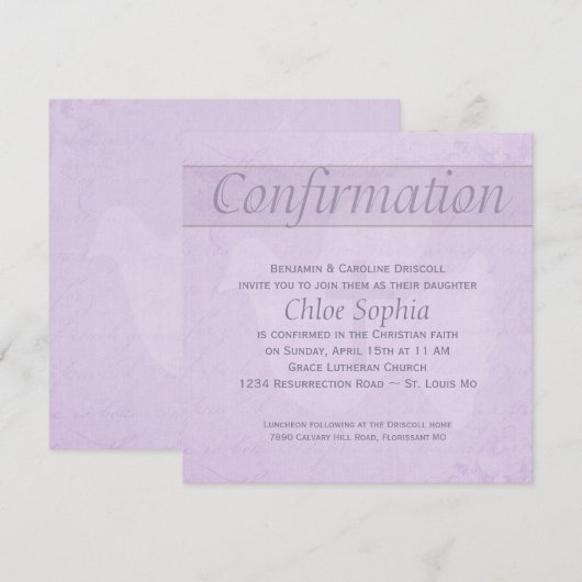 Bevestiging Heilige Geest Dove en Lila kruis Kaart (Voorkant / Achterkant)